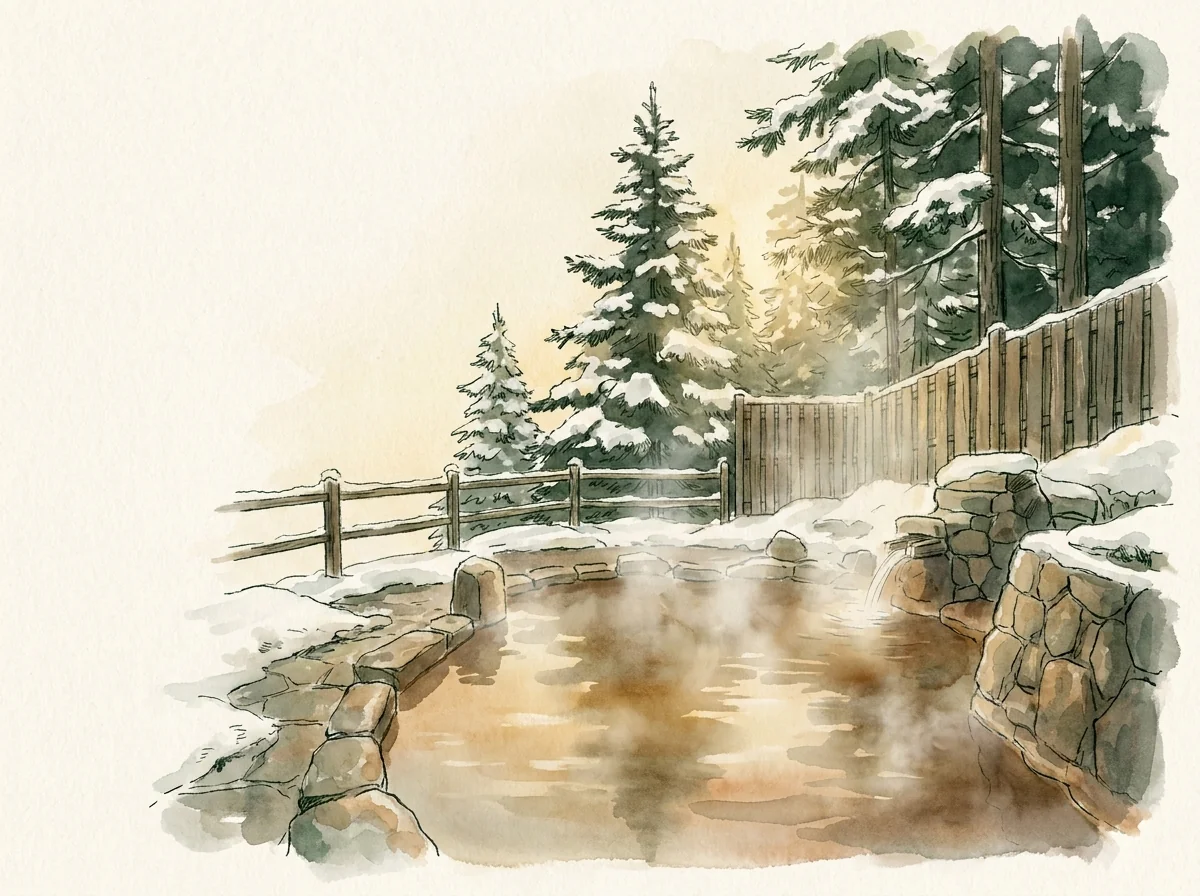 雪の露天風呂(イラスト)